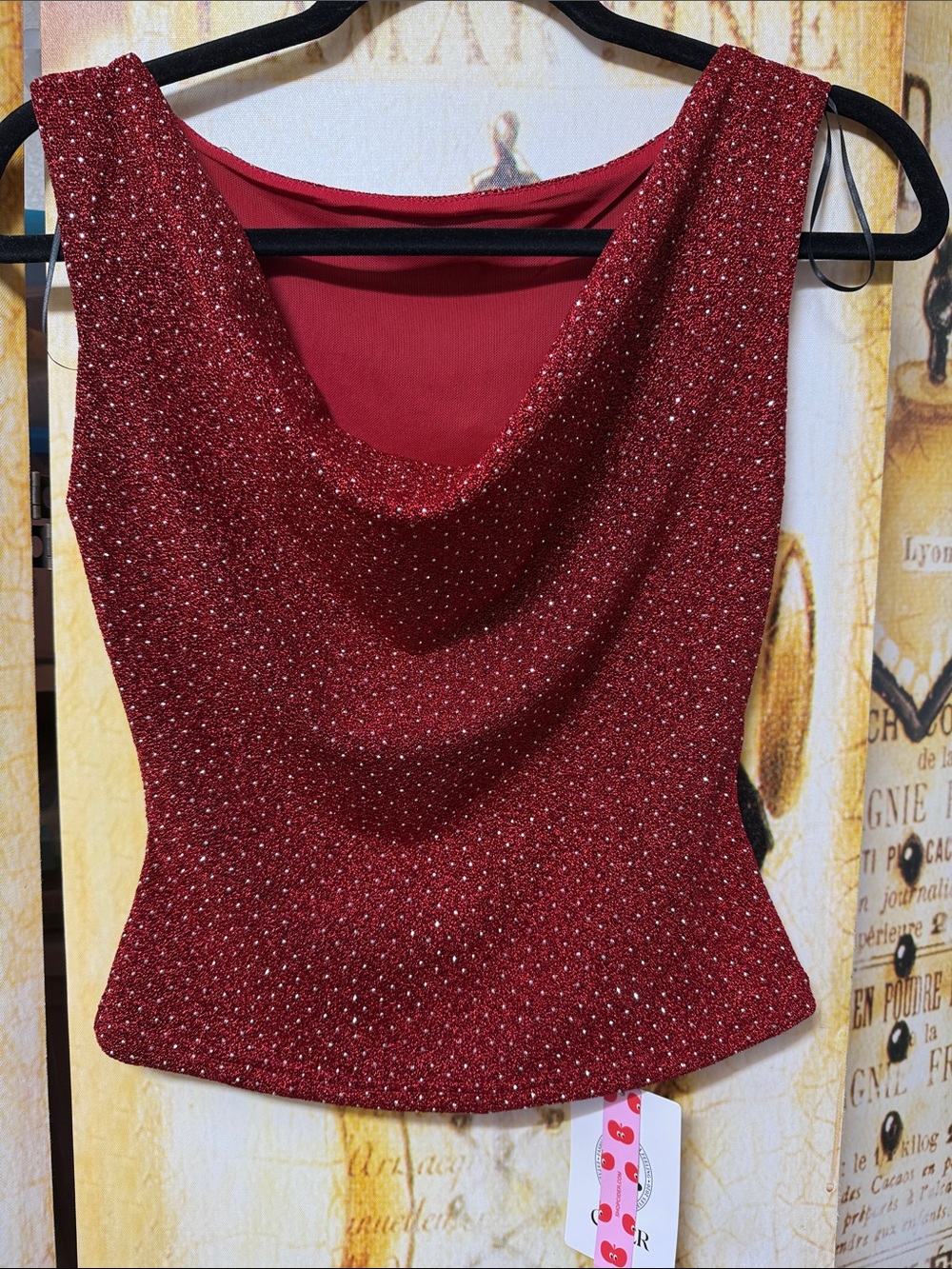 Cider Red Sparkle Cowl Neck Crop Top